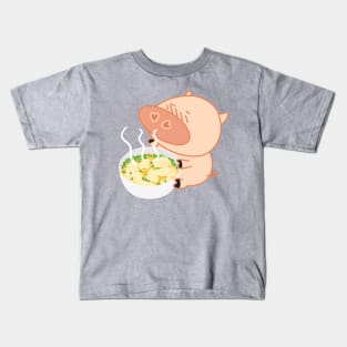 Funny Pig and Chinese Pork Wonton Soup Kids T-Shirt